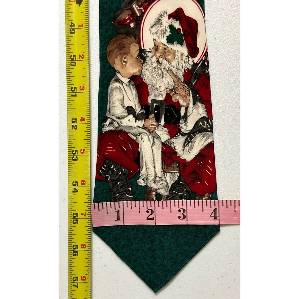 The Saturday Evening Post Norman Rockwell Santa Silk Necktie Vintage Green OS